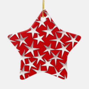 Adorno De Cerámica Estrellas plateadas en rojo oscuro