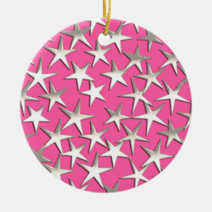 Adorno De Cerámica Estrellas plateadas en rosa fucsia