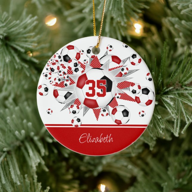 Adorno De Cerámica Estrellas rojas de pelotas de fútbol negro (Árbol)