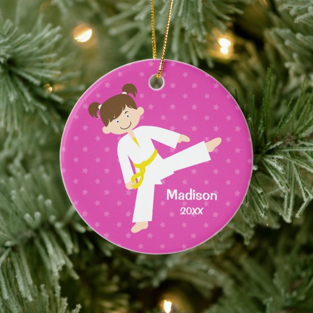 Adorno De Cerámica Estrellas rosadas Chica Taekwondo Karate personali (Árbol)