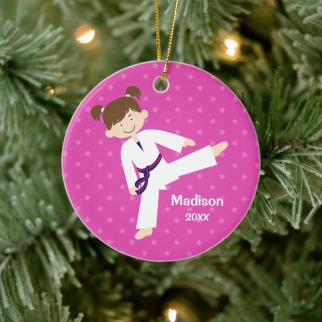 Adorno De Cerámica Estrellas rosas Taekwondo Karate Chica Azul person (Árbol)