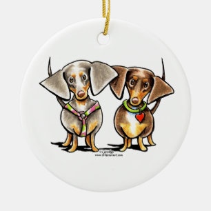 Adorno De Cerámica Estrellazo de Dachshunds Dappled