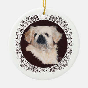 Adorno De Cerámica Estudio de cabeza de Pekinés blanco