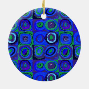 Adorno De Cerámica Estudio de color cuadrados Azules círculos