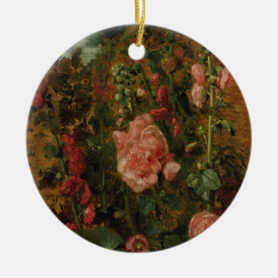Adorno De Cerámica Estudio de los Hollyhocks, c.1826 (aceite a bordo)