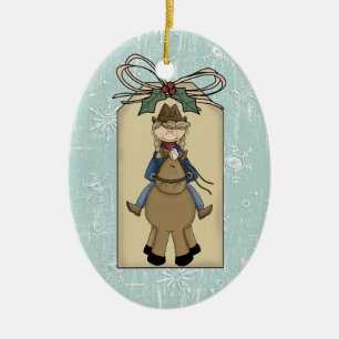 Adorno De Cerámica Etiqueta de regalo de gallina de la vaca montando