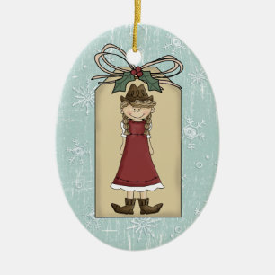 Adorno De Cerámica Etiqueta de regalo de vaca occidental Keepsake