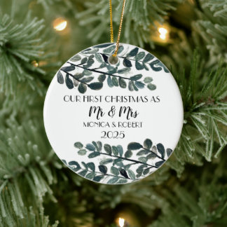 Adorno De Cerámica Eucalipto Rústico Keepsake Primera Navidad