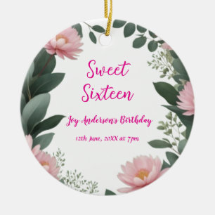 Adorno De Cerámica eucalipto verde de flor rosa vintage 16 años