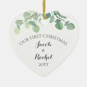 Adorno De Cerámica Eucalipto Verde Primer Navidad Casados