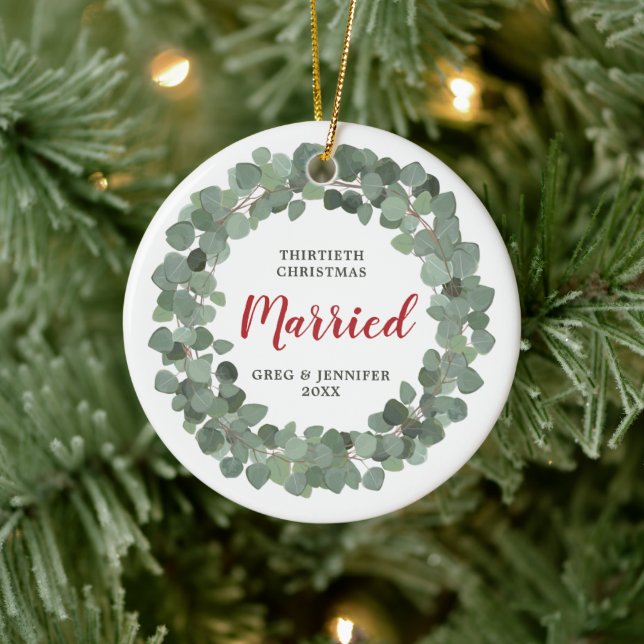 Adorno De Cerámica Eucalyptus Personalizado 30 Navidades Casados (Árbol)