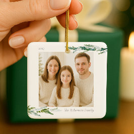 Adorno De Cerámica Evergreen Christmas Photo Ornament