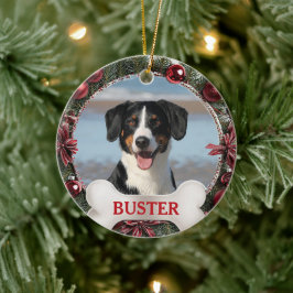 Adorno De Cerámica Evergreen Christmas Wreath Dog Photo Tree Ornament