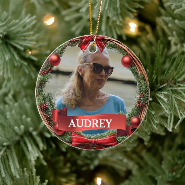 Adorno De Cerámica Evergreen Pinecone Wreath ANY Photo (Árbol)