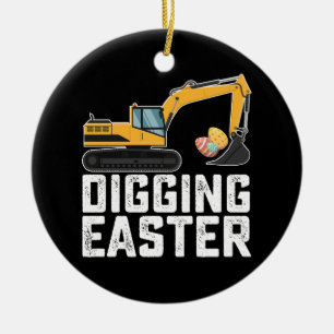 Adorno De Cerámica Excavadora de Pascua cavando búsqueda de huevos di