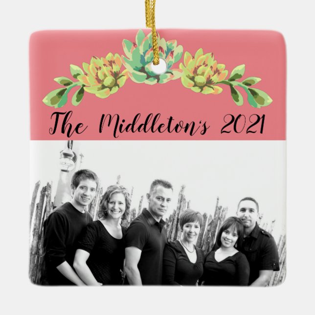 Adorno De Cerámica Exito de Cactus Bohemian Ornament Personalizado (Anverso)