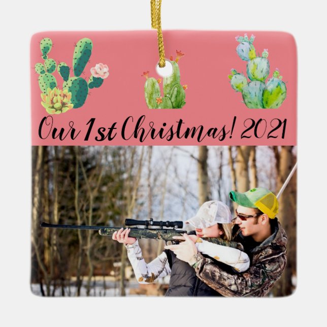 Adorno De Cerámica Exito de Cactus Bohemian Ornament Personalizado (Anverso)