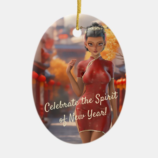 Adorno De Cerámica Exótico Chica de armas para celebrar Año Nuevo chi (Frente)