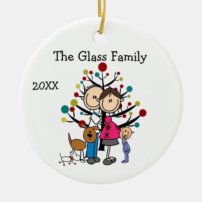 Adorno De Cerámica Expectant Couple Boy Two Dogs (Frente)