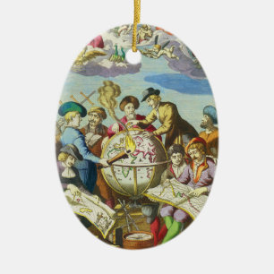 Adorno De Cerámica Exploradores vintage con mapa de globo antiguo, 15