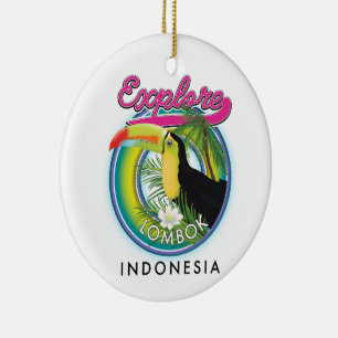 Adorno De Cerámica Explorar logotipo de viaje a Lombok Indonesia Tarj