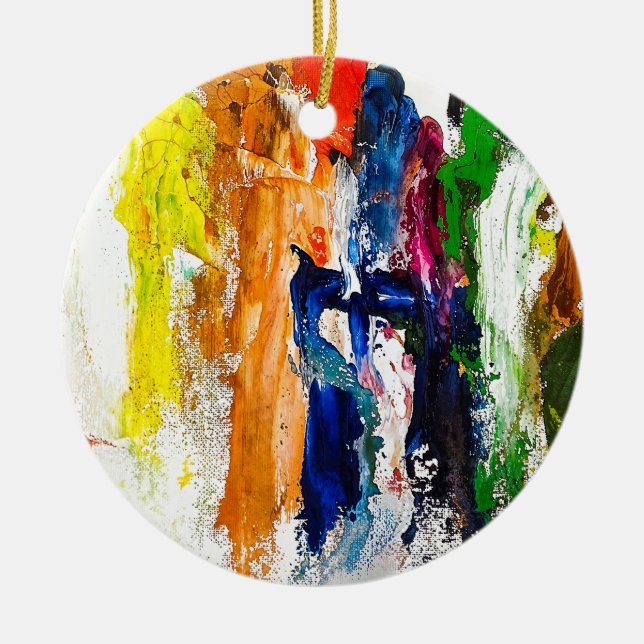 Adorno De Cerámica Expresión abstracta de figuras humanas en movimien (Frente)