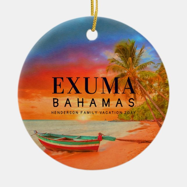 Adorno De Cerámica Exuma Bahamas Retro Sunset Travel Souvenir de los  (Frente)