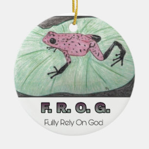 Adorno De Cerámica F.R.O.G. - Confíe completamente en dios