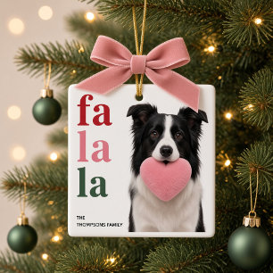 Adorno De Cerámica Fa La La Foto de Perro Personalizada Navidad
