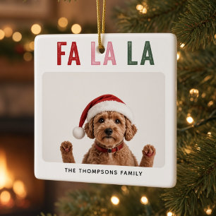 Adorno De Cerámica Fa La La Foto de Perro Personalizada Navidad