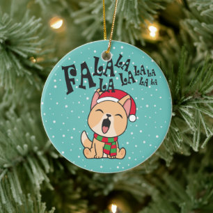 Adorno De Cerámica Fa La La La La Navidades Canto de Perro   Ornament