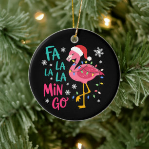 Adorno De Cerámica Fa La La La Mingo Navidad Flamingo Rosa Amante