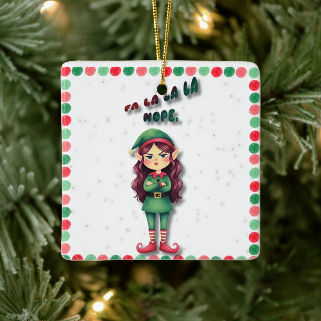 Adorno De Cerámica Fa La La La Nope Funny Christmas Elf Ornament   (Árbol)