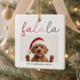 Adorno De Cerámica Fa La La Navidad con Foto de Perro Personalizada