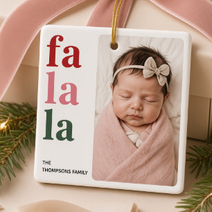 Adorno De Cerámica Fa La La Personalizado Foto de Bebé Navidad Famili