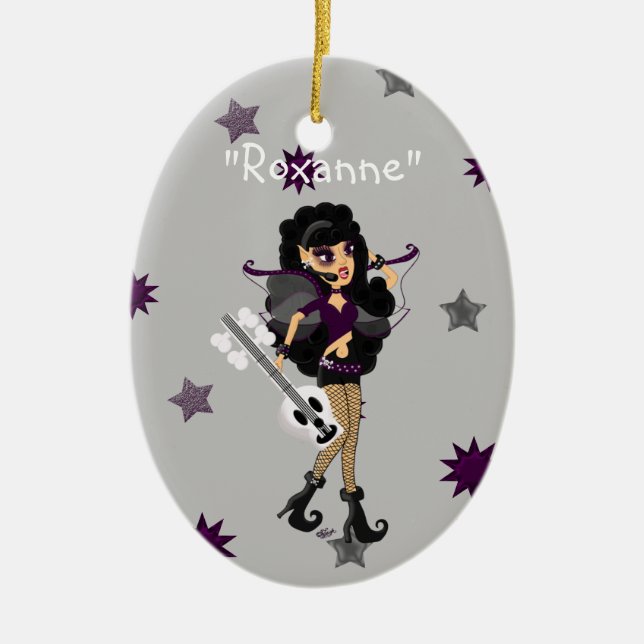 Adorno De Cerámica Faerie gótica con guitarra craneal (Frente)