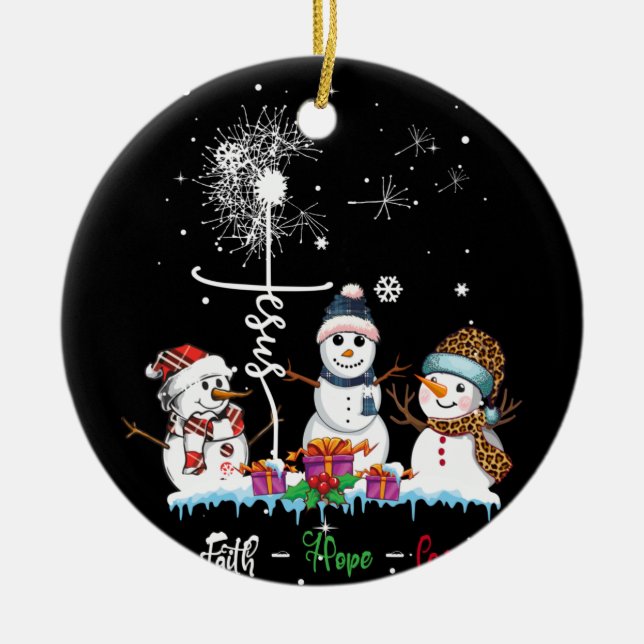 Adorno De Cerámica Faith Hope Love Snowman Jesus Dandelion Christian (Frente)