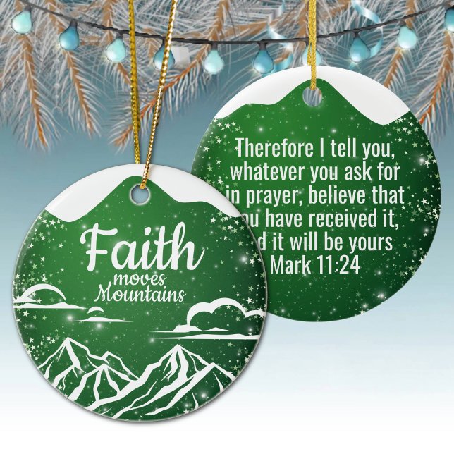 Adorno De Cerámica Faith Moves Mountains Inspirational Scripture 🎄 (green inspirational bible scripture faith moves mountains prayer holy spirit verse devotional ⛪️🎄
)