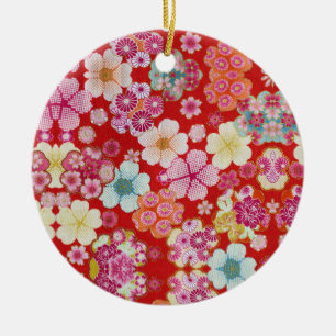 Adorno De Cerámica Falln Crimson Floral Chirimen