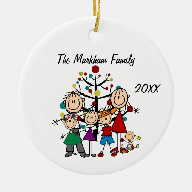 Adorno De Cerámica Familia 2 Adultos 4 Niños (Frente)