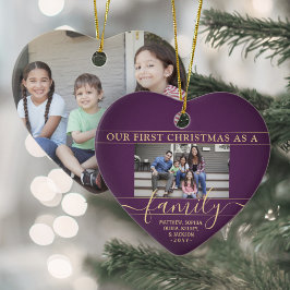 Adorno De Cerámica Familia 2 Foto Primera Navidad Purple Gold Heart