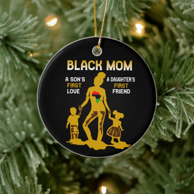 Adorno De Cerámica Familia Black Mom Africa personalizada (Árbol)