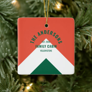 Adorno De Cerámica Familia Cabina Nombre Personalizado Retro Verde Ro
