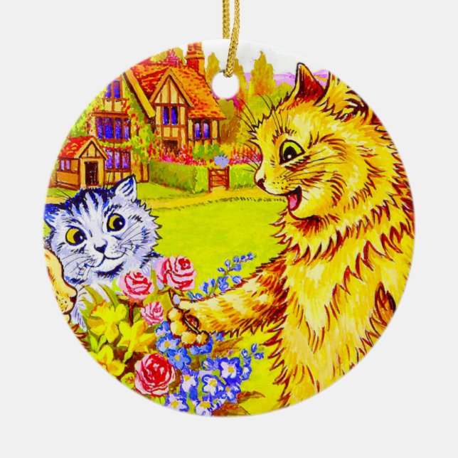 Adorno De Cerámica Familia Cat en el Jardín (Frente)