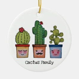 Adorno De Cerámica Familia Cute Cactus En Acuarela