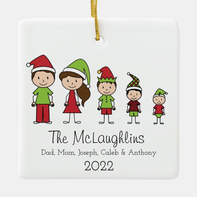 Adorno De Cerámica Familia de 5 Navidades Personalizados (Anverso)