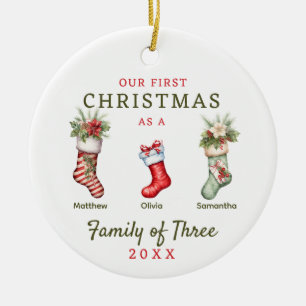 Adorno De Cerámica Familia de acciones de la primera Navidad
