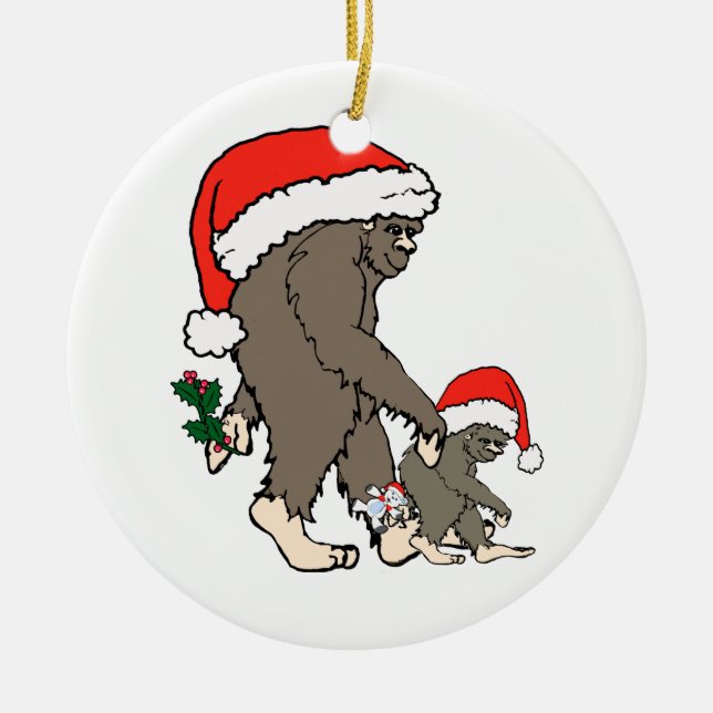 Adorno De Cerámica Familia de Bigfoot del navidad (Frente)