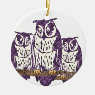 Adorno De Cerámica Familia de búhos geométricos con estilo morado