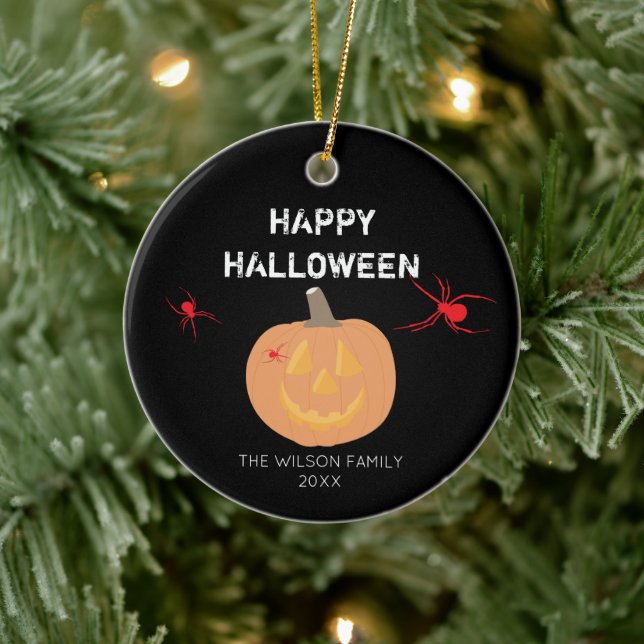Adorno De Cerámica Familia de calabazas de Halloween y año (Árbol)